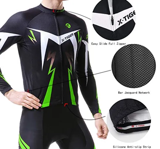 X-TIGER da Ciclismo Maglietta Manica Corta da Uomo + 5D Gel Pantaloncini Corti Imbottiti c...