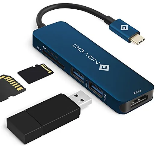 NOVOO USB C Hub (5 in 1) Alluminio con HDMI 4K, 2 Porte USB 3.0, 1 Porta di Memoria SD/mic...