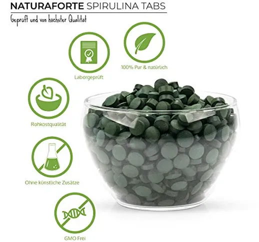 NaturaForte Compresse di Spirulina (600 capsule = 150g) - Naturale, alta dose, pura e senz...