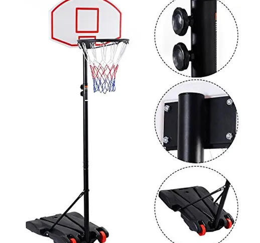 Iunnds, canestro da basket portatile con ruote, altezza regolabile 165 - 210 cm, Bambino,...