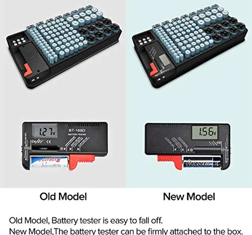 Kwasyo Organizzatore di Batteria per 110 Batterie, AAA, AA, 9V, C e D, Removibile Tester U...