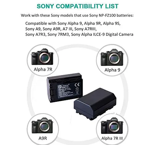 PHOTO MASTER NP-FZ100 Batteria di Ricambio (2280mAh) per Sony A7 III, Sony A7RIII, Sony A7...