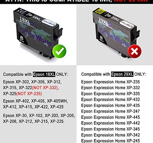 OfficeWorld Sostituzione per Epson 18 18XL Cartucce d'inchiostro Compatibile per Epson Exp...