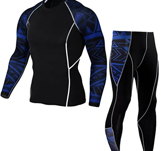 YiJee Uomo Sportivo Abbigliamento Manica Lunga Tight T-Shirt Fitness Jogging Pantaloni Com...