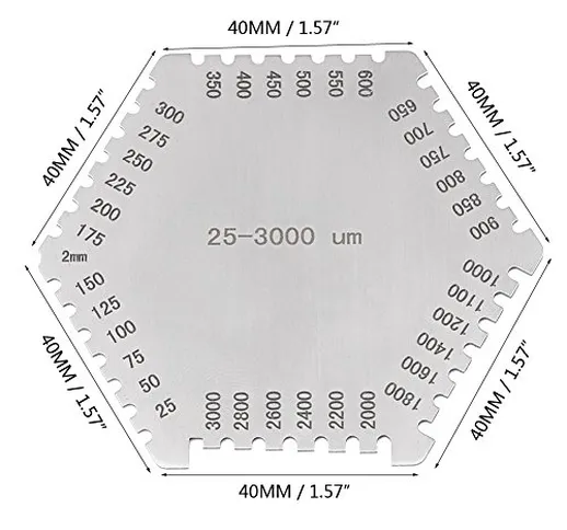 Acciaio Inossidabile (E112) Spessimetri Esagono di Alta Precisione Bagnato Film Spessore G...
