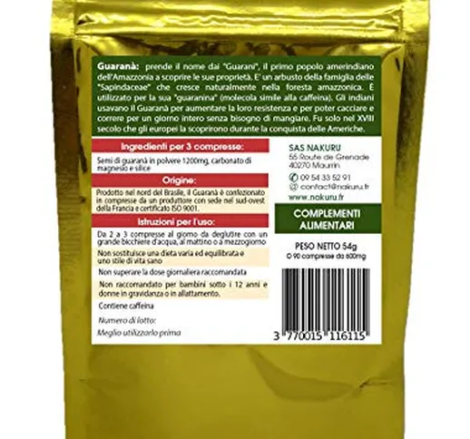 Guaranà/NAKURU Power/Polvere organica secca e compressa a freddo/Analizzata e confezionata...