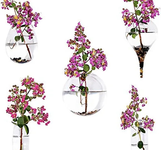 KnikGlass - Set di 5 vasi geometrici da parete in vetro per piante acquatiche o fiori, dec...