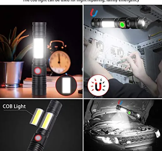 Torcia LED magnetica USB ricaricabile Zoombar (con batteria 18650) Karrong COB lampada da...