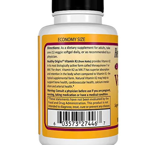 La vitamina K2 MK-7, naturale, 100 mcg, 180 Veggie Softgels - Healthy Origins