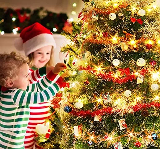 Outgeek Ornamenti per alberi di Natale, 138PCS Ornamenti alberi Natalizi con 50 LED Albero...