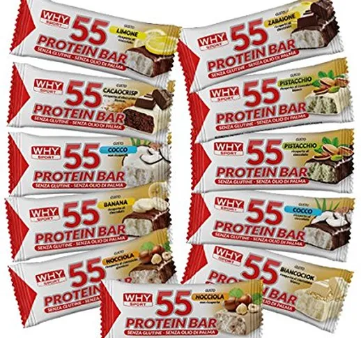 24x WHY SPORT PROTEIN 55, BARRETTE PROTEICHE DA 55g (GUSTI ASSORTITI) + OMAGGIO 1x SELF WH...