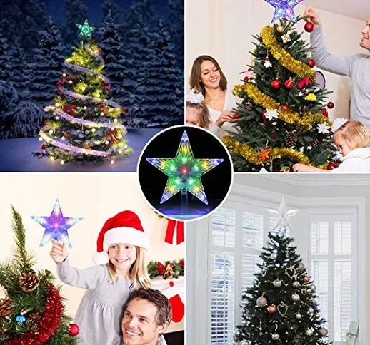 CrazyFire Puntale per Albero di Natale a Forma di Stella Illuminazione Luci Led Uso Estern...