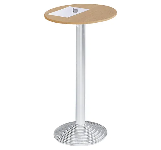 Tavolo da bar con basamento in ghisa, 1 piano, simil-faggio, colonna color alluminio