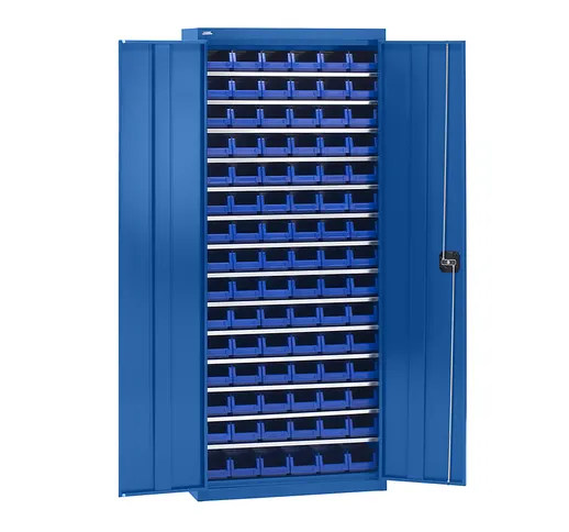  Armadio portamateriale con cassettine, altezza 1575 mm, 14 ripiani, blu genziana