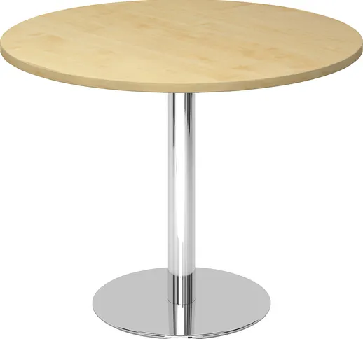 Tavolo per sala riunioni, Ø 1000 mm, altezza 755 mm, telaio cromato, piano simil-acero