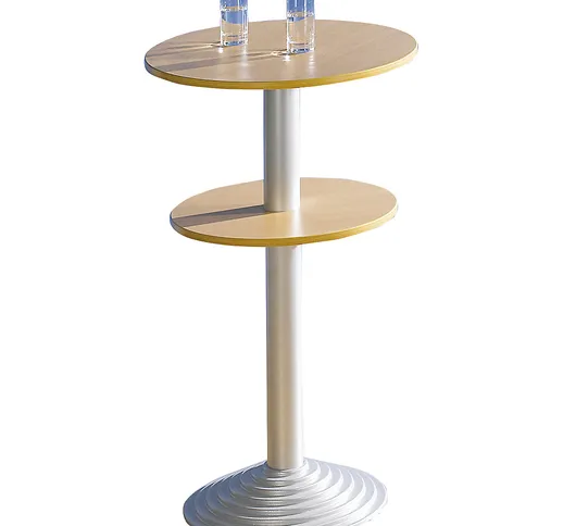 Tavolo da bar con basamento in ghisa, 2 piani d'appoggio, distanza 30 cm, simil-faggio, co...