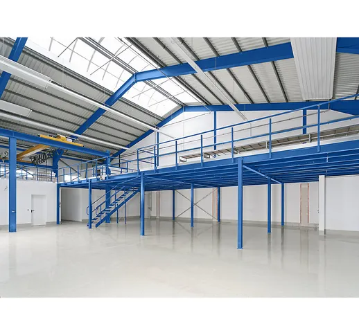 Soppalco magazzino, struttura aggiuntiva, portata superficie 500 kg/m², tracciati dei sost...
