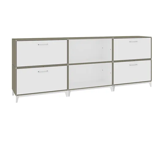  Mobile basso, 2 ante a ribalta per vano bar, 2 cassetti, 2 scomparti, grigio beige / bian...