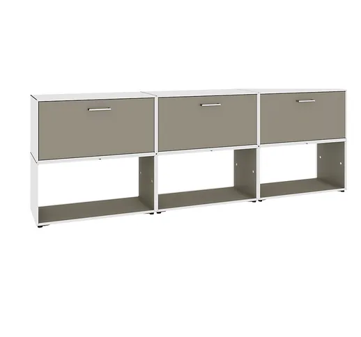  Mobile basso, 3 ante a ribalta per vano bar, 3 scaffali, bianco puro / grigio beige