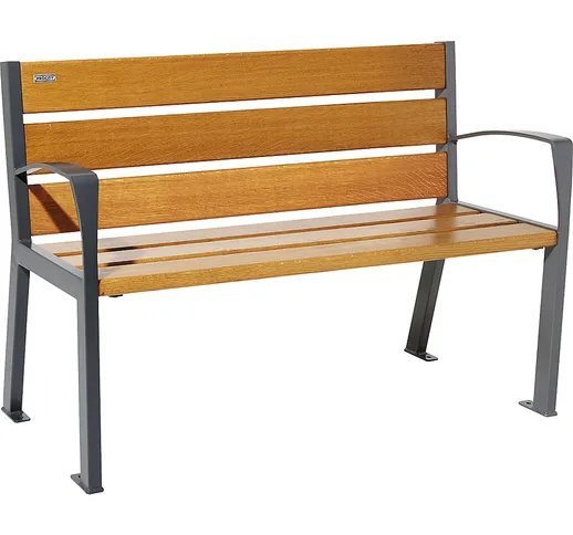  Panchina in legno SILAOS® con schienale, altezza 866 mm, lunghezza 1200 mm, grigio antrac...
