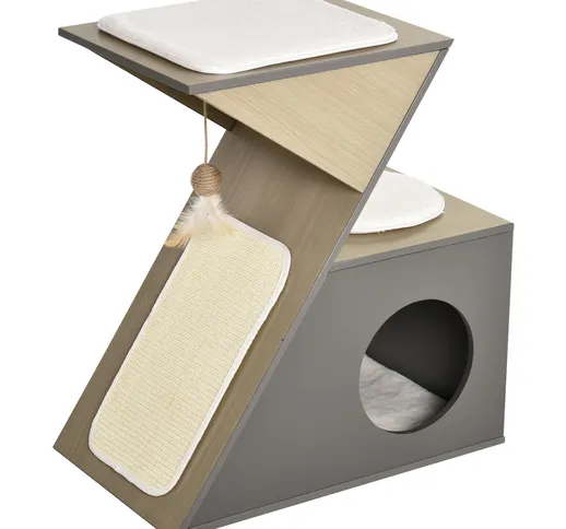  Cuccia per gatti multi-funzione mobili da gioco per animali domestici in legno MDF Grigio...