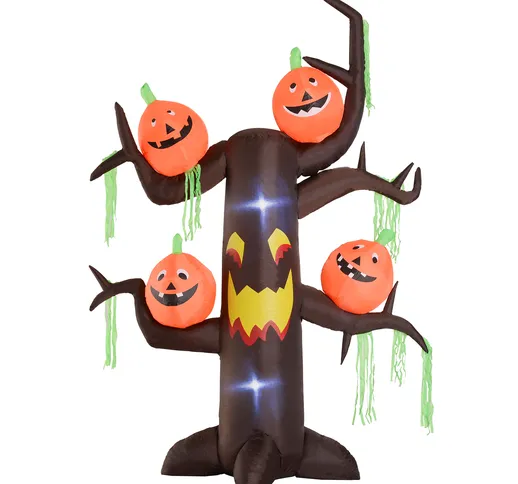 Homcom Gonfiabile Halloween Albero Infestato con Fantasmi e Zucche con Luci a Led 240cm