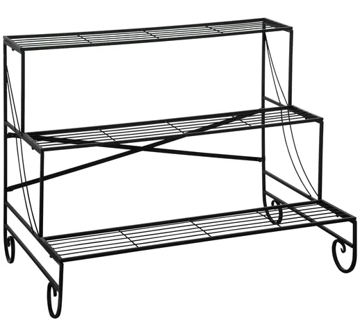  Portapiante in Metallo, Scaletta Porta Vasi da Esterno, Portafiori a 3 Livelli da Giardin...