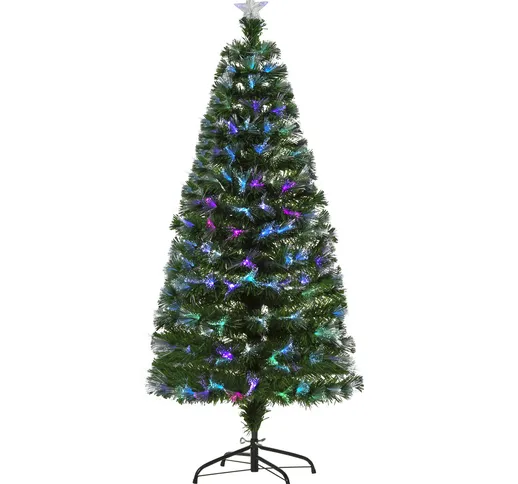  Albero di Natale 150cm con 180 Luci a LED e Fibre Ottiche Colorate, 180 Rami in PVC Ignif...