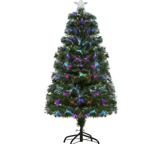  Albero di Natale 120cm con 130 Luci a LED e Fibre Ottiche Colorate, 130 Rami in PVC Ignif...