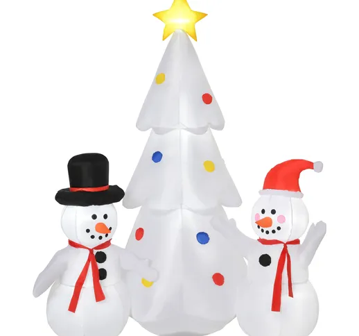  Albero di Natale Gonfiabile con Pupazzi di Neve, Altezza 185cm, Luci LED e Gonfiatore
