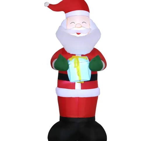  Babbo Natale Gonfiabile con Regalo, 3 Luci LED e Gonfiatore Incluso, 77x68x184cm