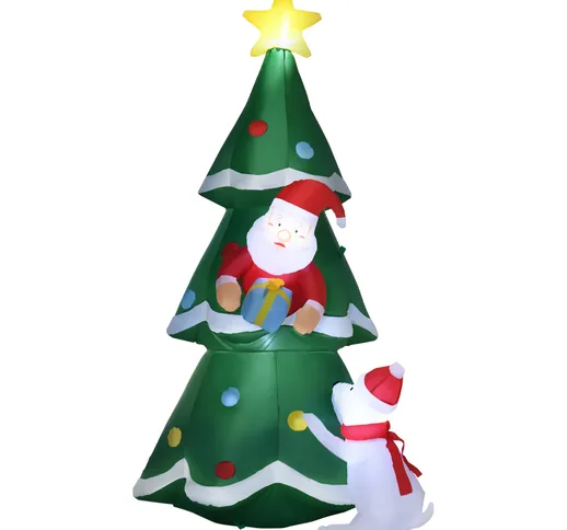  Albero di Natale Gonfiabile con Babbo Natale e Cagnolino, Luci LED e Gonfiatore Incluso,...