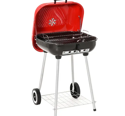  Barbecue a Carbonella BBQ Grill con Coperchio e Ruote 46×52.5×76cm