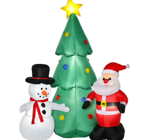  Albero di Natale Gonfiabile con Babbo Natale, Pupazzo di Neve, Luci LED e Gonfiatore, Alt...
