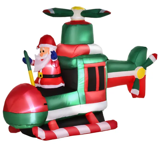  Babbo Natale Gonfiabile su Elicottero 107cm con 4 Luci LED e Gonfiatore, Decorazione Nata...