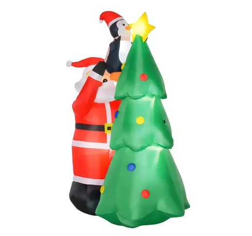  Babbo Natale Gonfiabile con Albero e Pinguino, Altezza 180cm, Luci LED e Gonfiatore