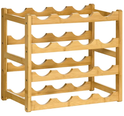  Scaffale Portabottiglie Vino a 4 Livelli per 16 Bottiglie in Legno di Bambù, 43x23.5x38cm