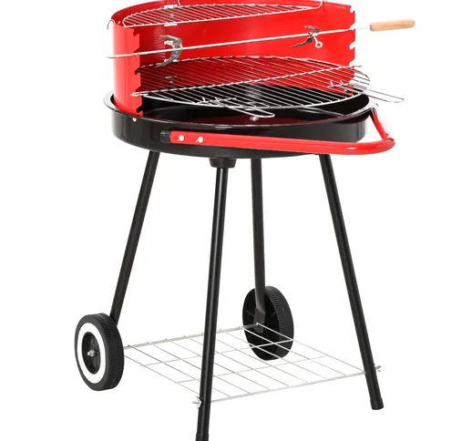  Grill Barbecue BBQ a Carbonella Doppia Griglia Regolabile con Ruote Acciaio 51x70x75.5cm...