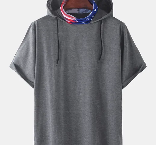 T-shirt con cappuccio manica corta casual in cotone da uomo con bandiera americana Mascher...