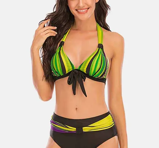 Plus Taglia Donna Colorful Costume da bagno bikini senza schienale con allacciatura sul da...