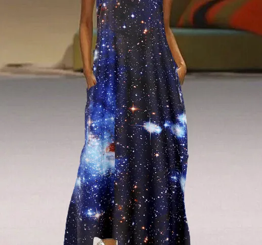 Starry Sky Maxi vestito senza maniche con scollo a V stampato e tasca