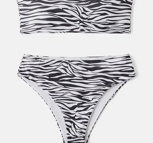 Costume da bagno sexy perizoma bikini a fascia con stampa Zebra senza spalline a fascia