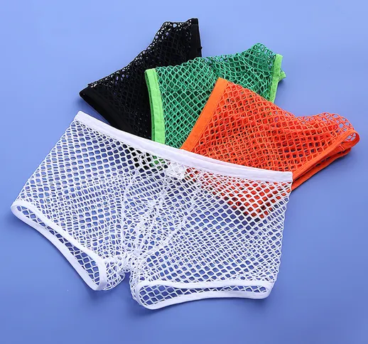 Uomini Sexy Net See Through Boxer Slip Fishnet Nylon Biancheria intima sexy sottile e tras...