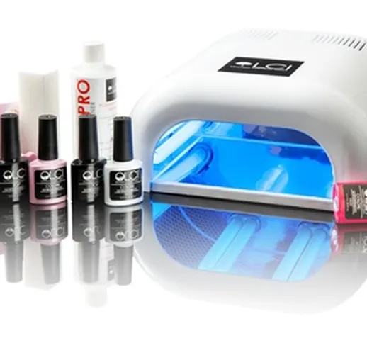 Kit manicure con lampada UV e fino a 18 smalti semipermanenti LCI Cosmetics colori classic...