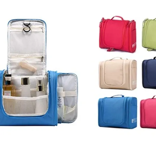 1 o 2 borse da toilette impermeabili con scomparti laterali, disponibili in vari colori