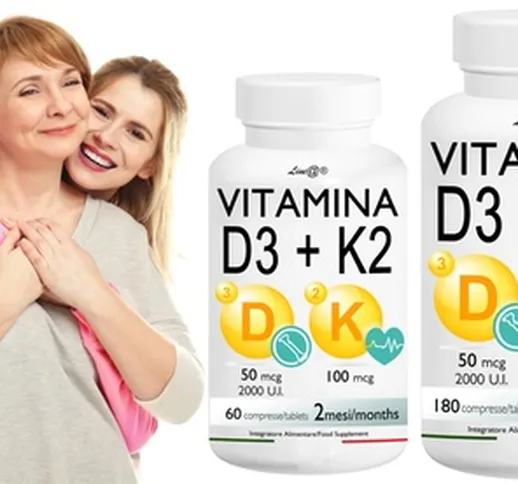 60, 120, 180 o 360 compresse Lineadiet di vitamine D3 e K2 per la salute cardiovascolare e...