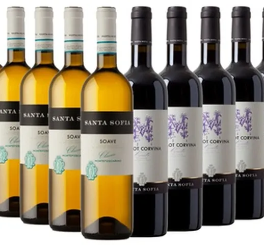 6 bottiglie da 750 ml di vino bianco Soave DOC o di rosso Merlot Corvina Santa Sofia, con...