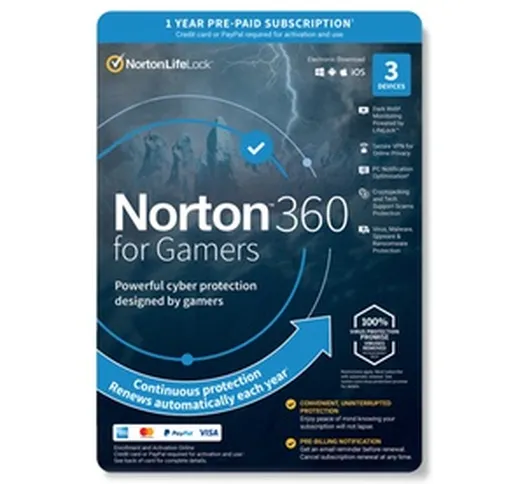 Norton 360 per gamers 2022 valido 1 anno per 3 dispositivi