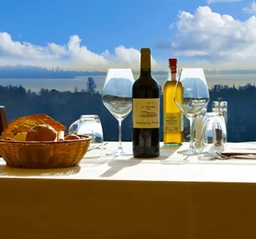 Menu gourmet à la carte di 4 portate a scelta e bottiglia di vino con vista sul lago da Ta...