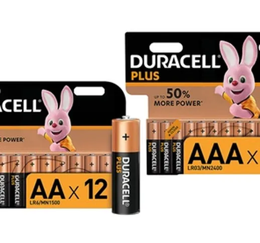 24 o 36 batterie Duracell Plus disponibili in modelli AA, AAA 1.5V